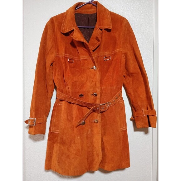 Unbranded Jackets & Blazers - Vintage 70s Suede Trench Coat Rust Brown Belted Long Jacket Boho Western Women's